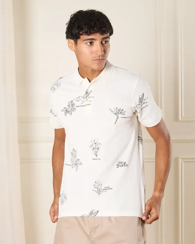 Men White Printed Polo Shirt sold by Redtag