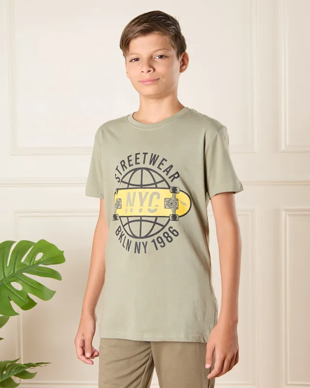 Senior Boys Green Printed T-Shirt sold by Redtag