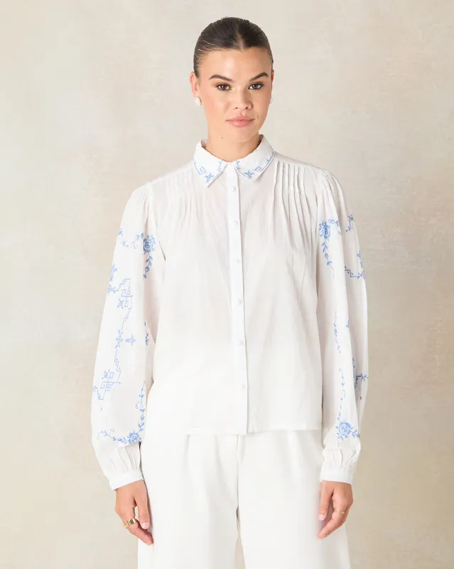 Women White Embroidered Collared Shirt sold by Redtag