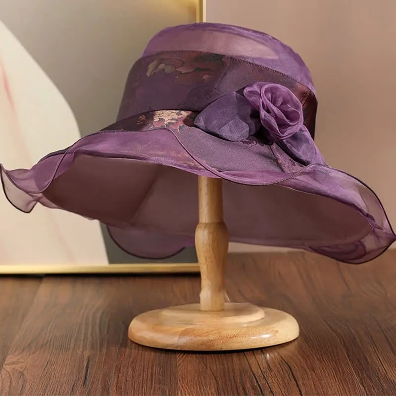 Women's Real Silk Lace Edge Floral Decor Sun Dress Hat sold by FloralTrip
