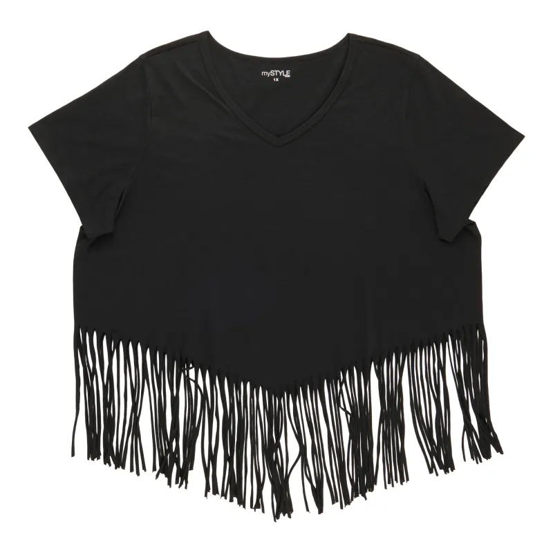 mySTYLE Women's Plus V-Neck Fringe Tee sold by Giant Tiger