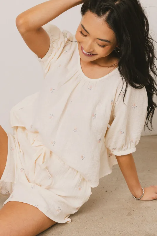 Elia Floral Shorts in Beige sold by bohme
