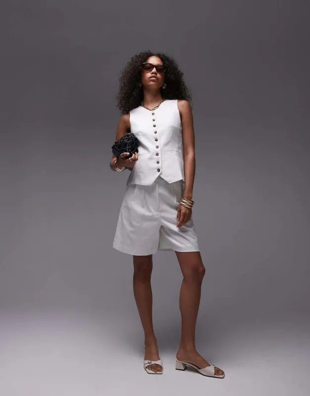 Topshop co-ord linen short in white sold by ASOS