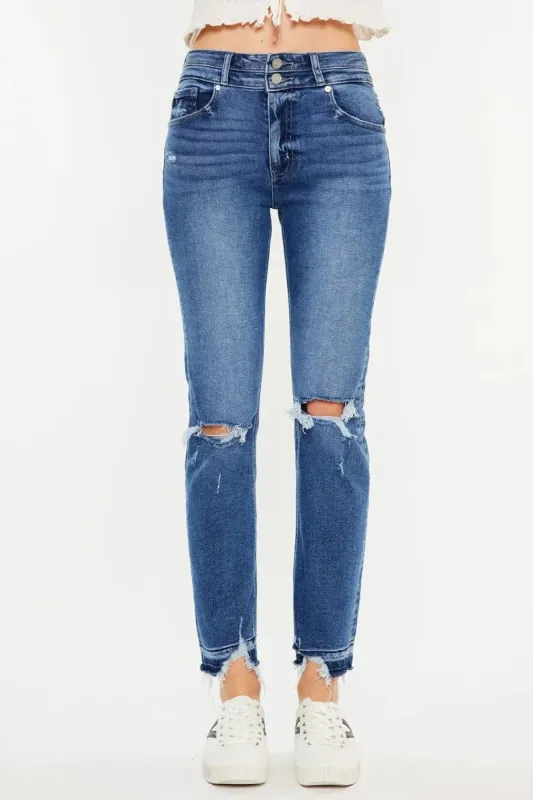 Kancan High Rise Distressed Slim Straight Jeans sold by Charming Charlie