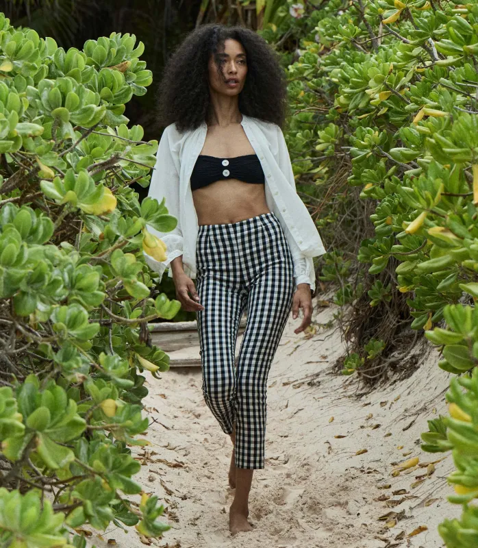 LULA CROP PANT -- NOIR MARJORIE GINGHAM sold by Doen