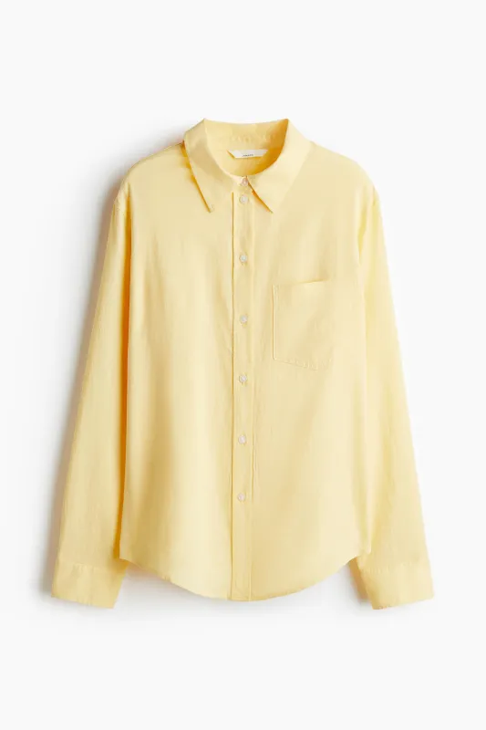 H&M - Linen-blend shirt - Yellow sold by H&M