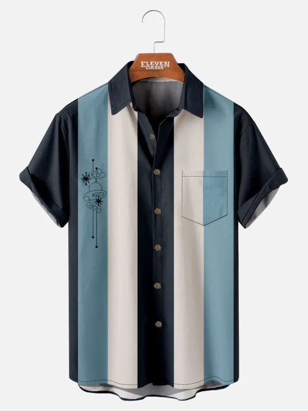 Men's Atomic Age Vertical Stripe Bowling Short Sleeve Shirt sold by Eleven Oasis