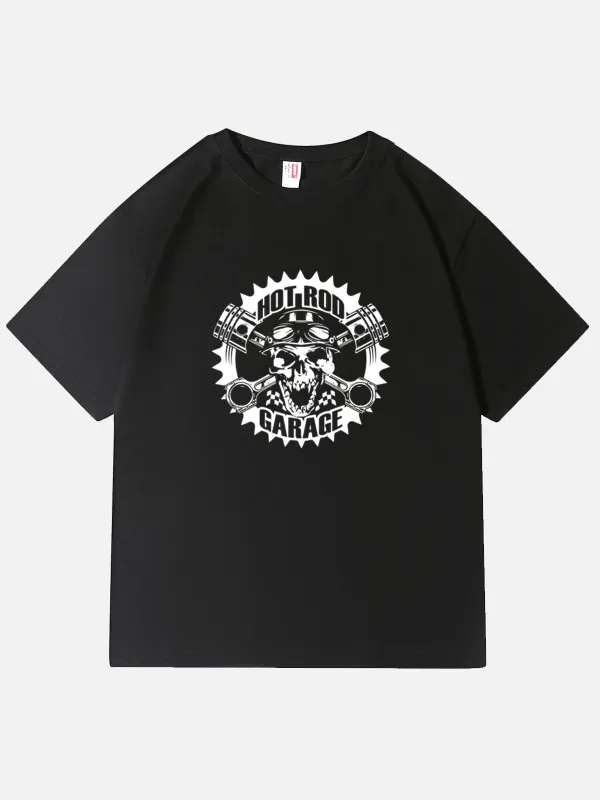 Hot Rod Garage Skull Piston Cotton T-Shirt sold by Eleven Oasis