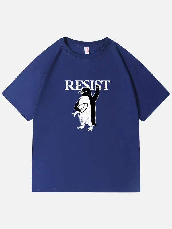 Resist Penguin Tariff Protest Graphic Cotton T-Shirt sold by Eleven Oasis