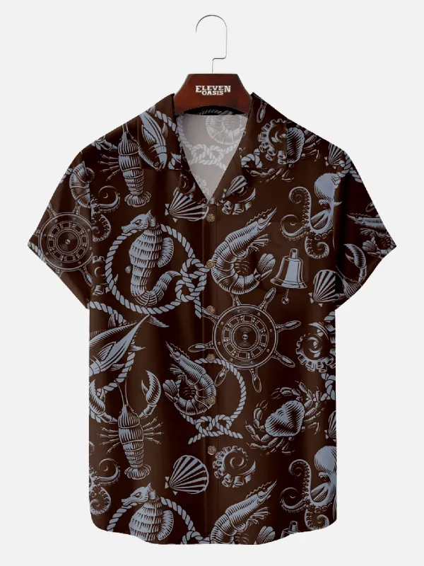 Men's Vintage Nautical Maritime Short Sleeve Shirt  - Cosmo Kramer Wardrobe sold by Eleven Oasis