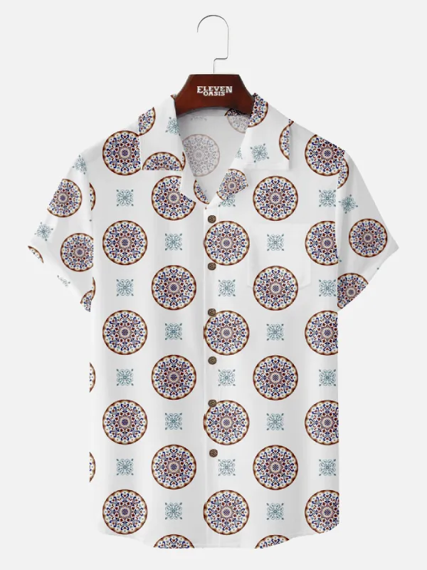 Men's Mediterranean Tile Mosaic Hawaiian Short Sleeve Shirt - Cosmo Kramer Wardrobe sold by Eleven Oasis