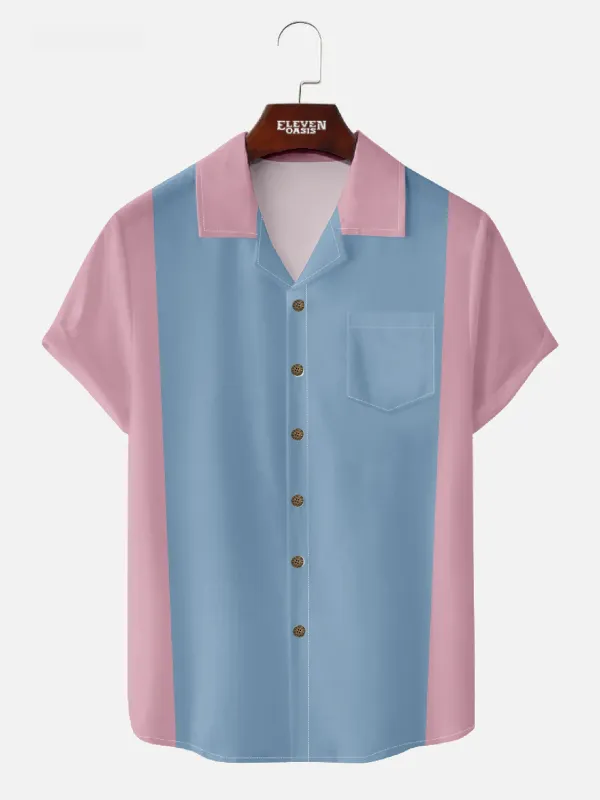 Men's Colorblock Panel Bowling Short Sleeve Shirt sold by Eleven Oasis