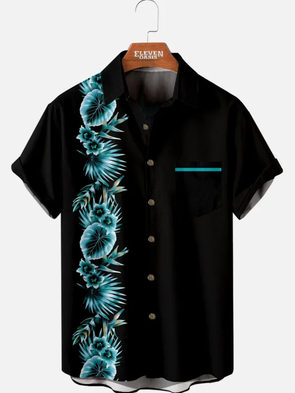 Men's Hawaiian Tropical Night Floral Short Sleeve Shirt sold by Eleven Oasis