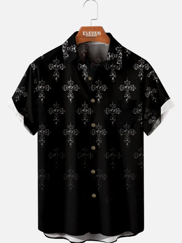 Men's Allover Cross Print Short Sleeve Shirt sold by Eleven Oasis