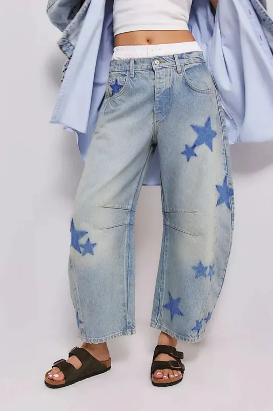 Contrast Star Wide Leg Jeans sold by The Barefoot Brunette Boutique