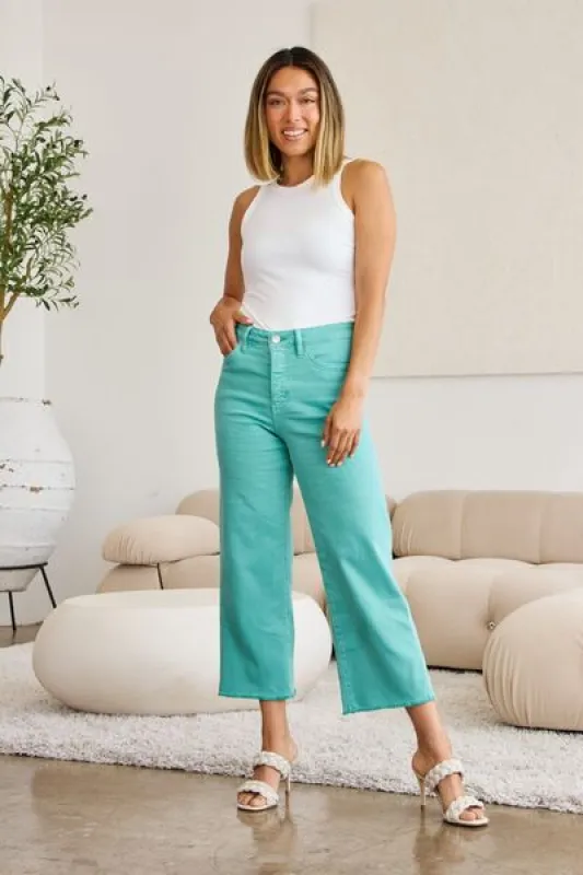 RFM Crop Chloe Full Size Tummy Control High Waist Raw Hem Jeans sold by The Barefoot Brunette Boutique