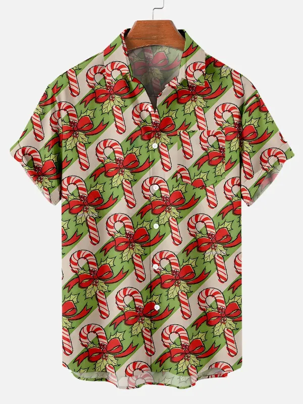 Christmas Candy Print Men's Short Sleeve Shirt sold by Eleven Oasis