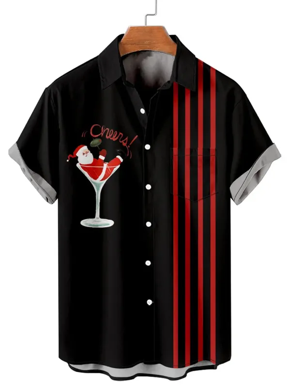 Christmas Cheers Men's Short Sleeve Casual Shirt sold by Eleven Oasis