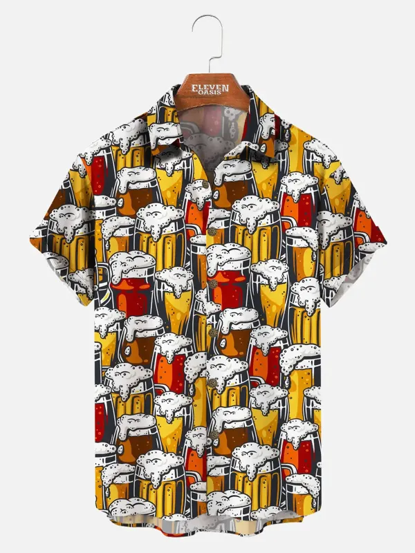 Beer Pattern Men's Hawaiian Short Sleeve Shirt sold by Eleven Oasis