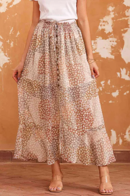 Floral Buttoned Front Slit Skirt sold by The Barefoot Brunette Boutique