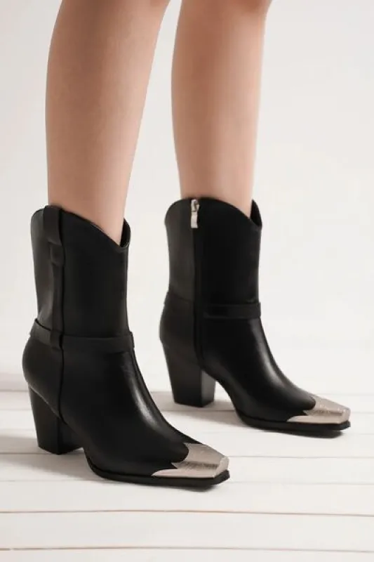 Beast Fashion Faux Leather Metal Toe Ankle Boots sold by The Barefoot Brunette Boutique