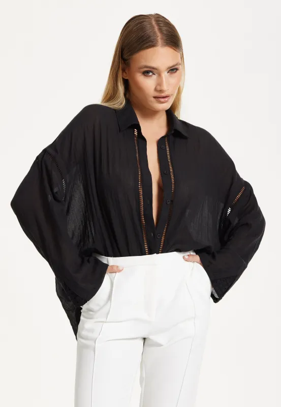 Black Sheer Relaxed Fit Shirt by Liquorish sold by Goddiva