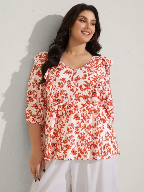 Sunkissed Florals Ruffled Trim Blouse sold by Bloomchic