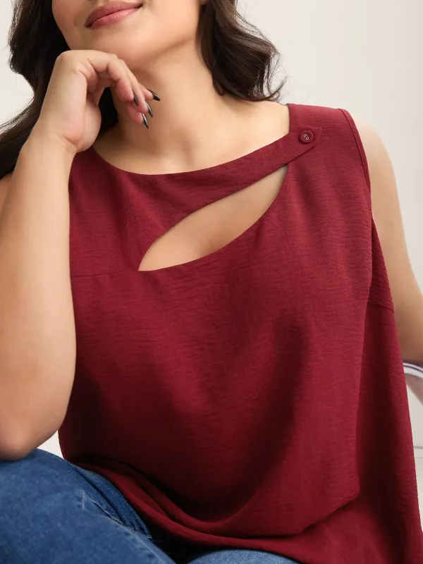 Asymmetrical Neckline Cut-Out Solid Tank Top sold by Bloomchic