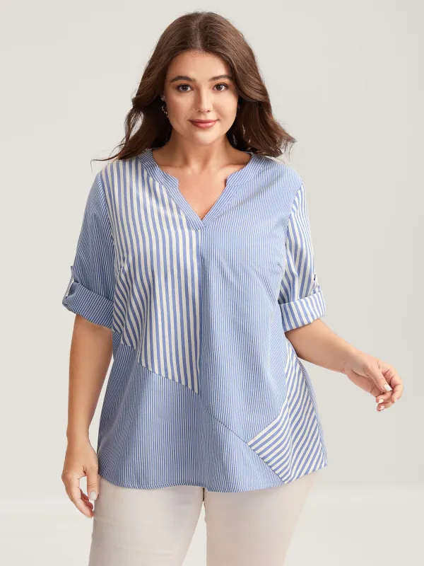 Modern Stripes Notched Collar Blouse sold by Bloomchic