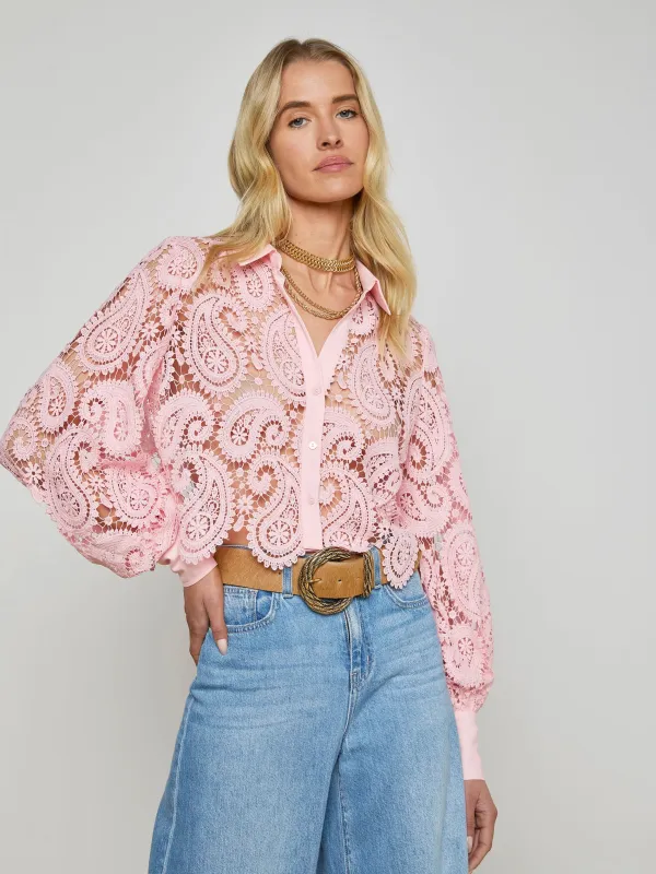 L'agence -  Odelia Cropped Lace Blouse - Blush sold by Jessie Boutique