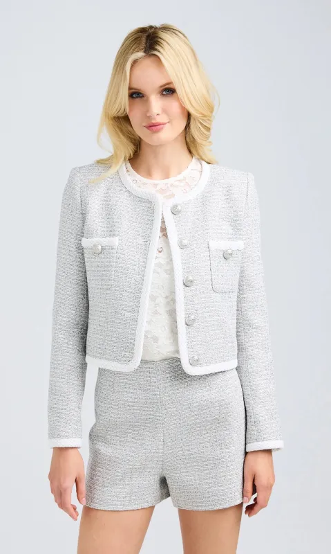 Generation love - Amber Tweed Jacket - Silver Multi/White sold by Jessie Boutique