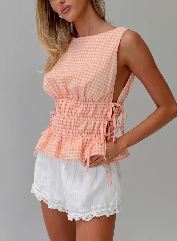 Antiqued Tie Side Top Orange Check sold by Princess Polly