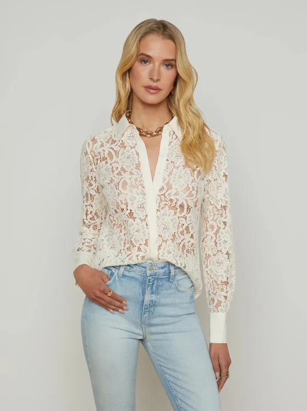 L’agence - Maia Lace Buttondown Blouse - Vintage White sold by Jessie Boutique