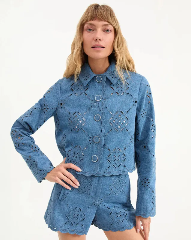 Veronica Beard - Adelaide Eyelet Jacket - Sea Glare sold by Jessie Boutique