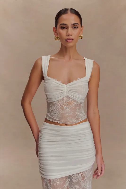 Guinevere Lace And Mesh Top - Ivory sold by Meshki