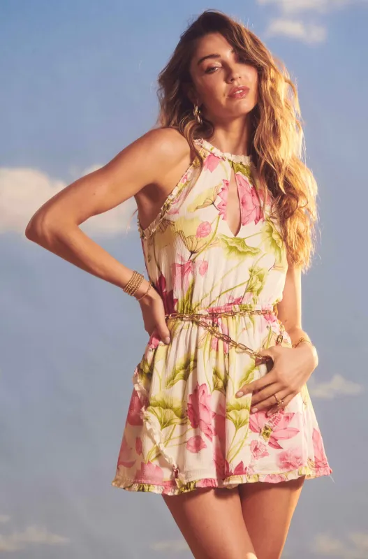 Rococo Sand - Ren Romper - White Lotues sold by Jessie Boutique