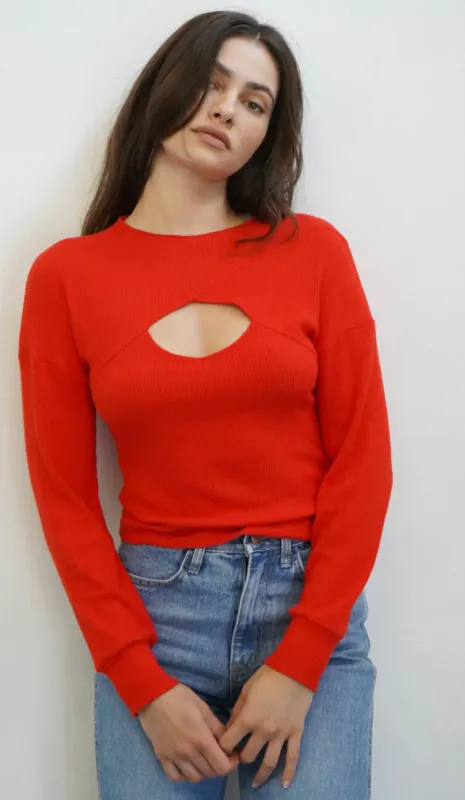 LNA - Cori Sweater Rib Top - Tomato sold by Jessie Boutique