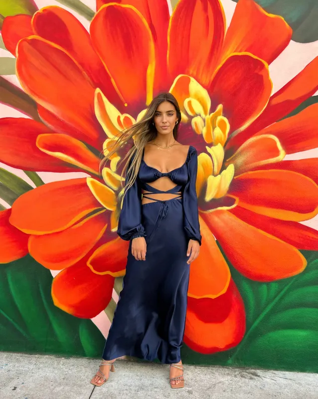 Silk Roads by Adriana Iglesias - Fedra Maxi Skirt - Navy Exclusive sold by Jessie Boutique