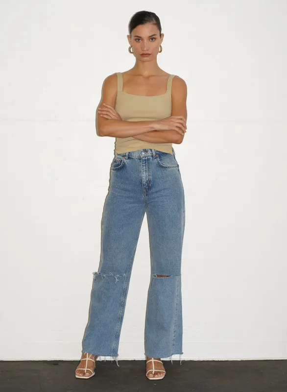 LNA - Ribbed Scoop Neck Tank - Pale Khaki sold by Jessie Boutique