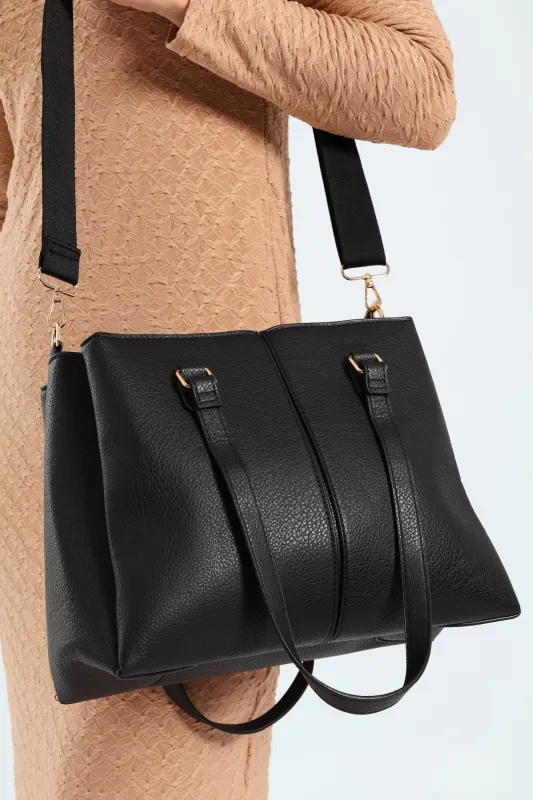 Contrast Text Tote Bag - Black sold by Edgars