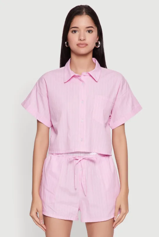 Iris Pinstripe Cropped Shirt sold by Rainbow