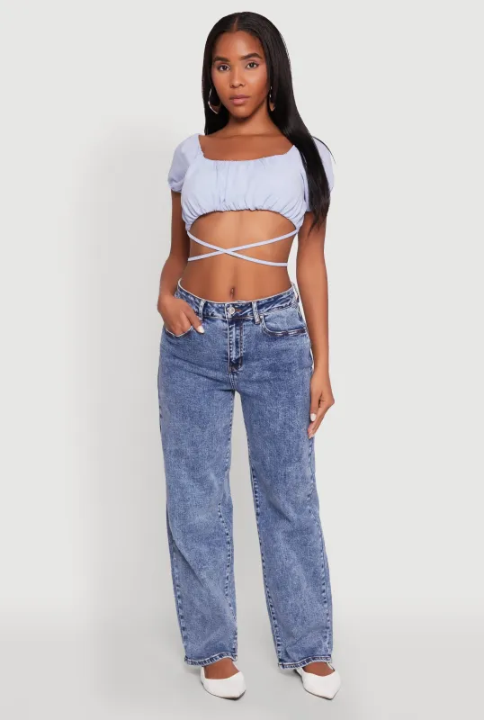 Ruched Tie Back Bubble Sleeve Crop Top sold by Rainbow