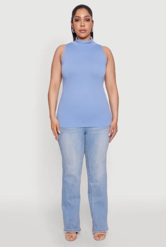 Plus Size Seamless Mock Neck Rib Knit Tank Top sold by Rainbow