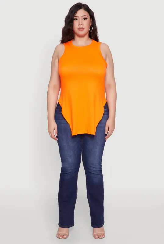 Plus Size Side Slit Crew Neck Tank Top sold by Rainbow
