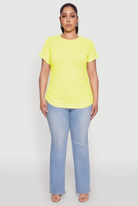 Plus Size Ruched Tabbed Short Sleeve Top sold by Rainbow