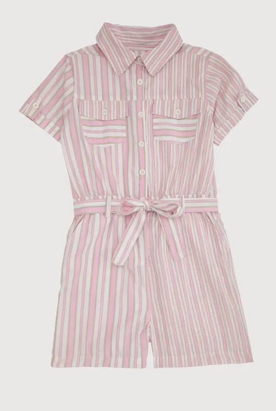 Girls Striped Button Front Romper sold by Rainbow
