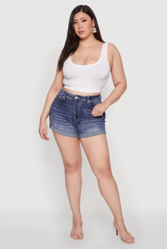 Plus Size WAX Denim Whiskered Shorts sold by Rainbow