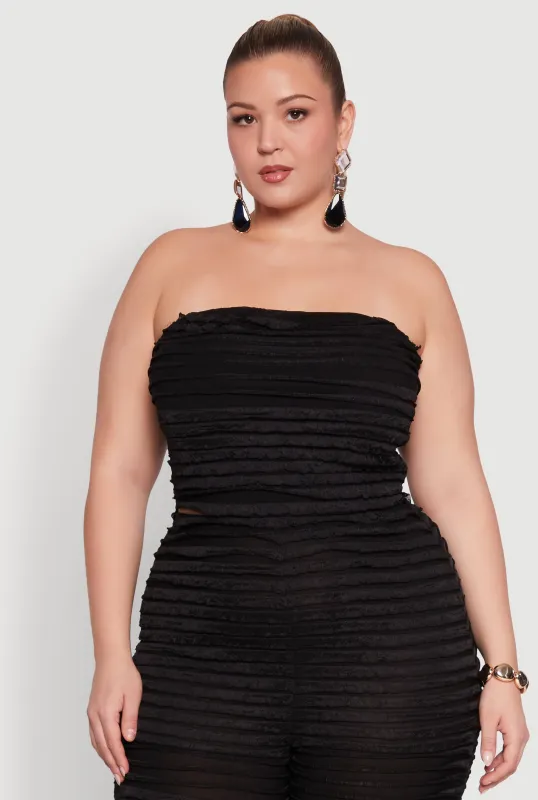 Plus Size Lettuce Edge Mesh Tube Top sold by Rainbow