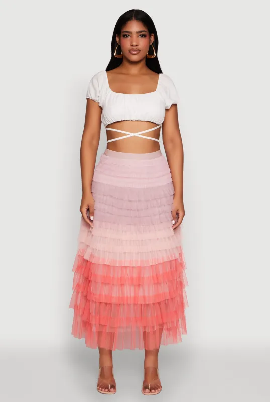 Ruched Tie Back Bubble Sleeve Crop Top sold by Rainbow