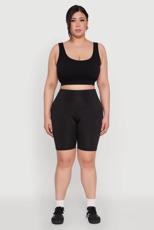 Plus Size Cell Phone Pocket High Waisted Biker Shorts sold by Rainbow